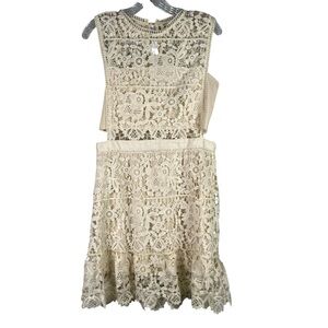 Romeo & Juliet Dress Women’s L Ivory Lace Crochet Open Sides Cut Out Mini Zipper